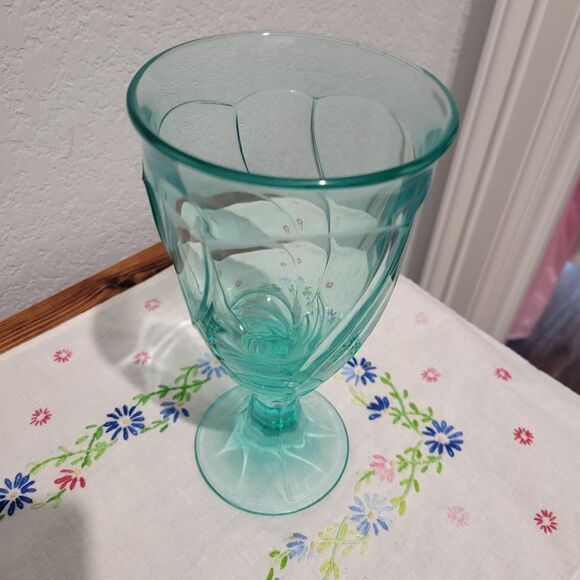 Vintage Noritake Sweet Swirl Aqua Ice Tea Glass Goblet Tumbler 8oz Set of 4 Cups - Picture 5 of 13